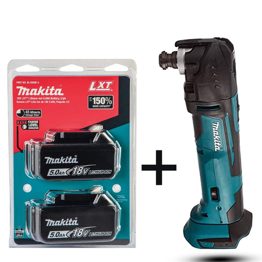 "Makita DTM51Z 18V Multi-Tool Kit (Blue) + 2 Original BL1850B 18V 5.0Ah Li-ion Batteries"